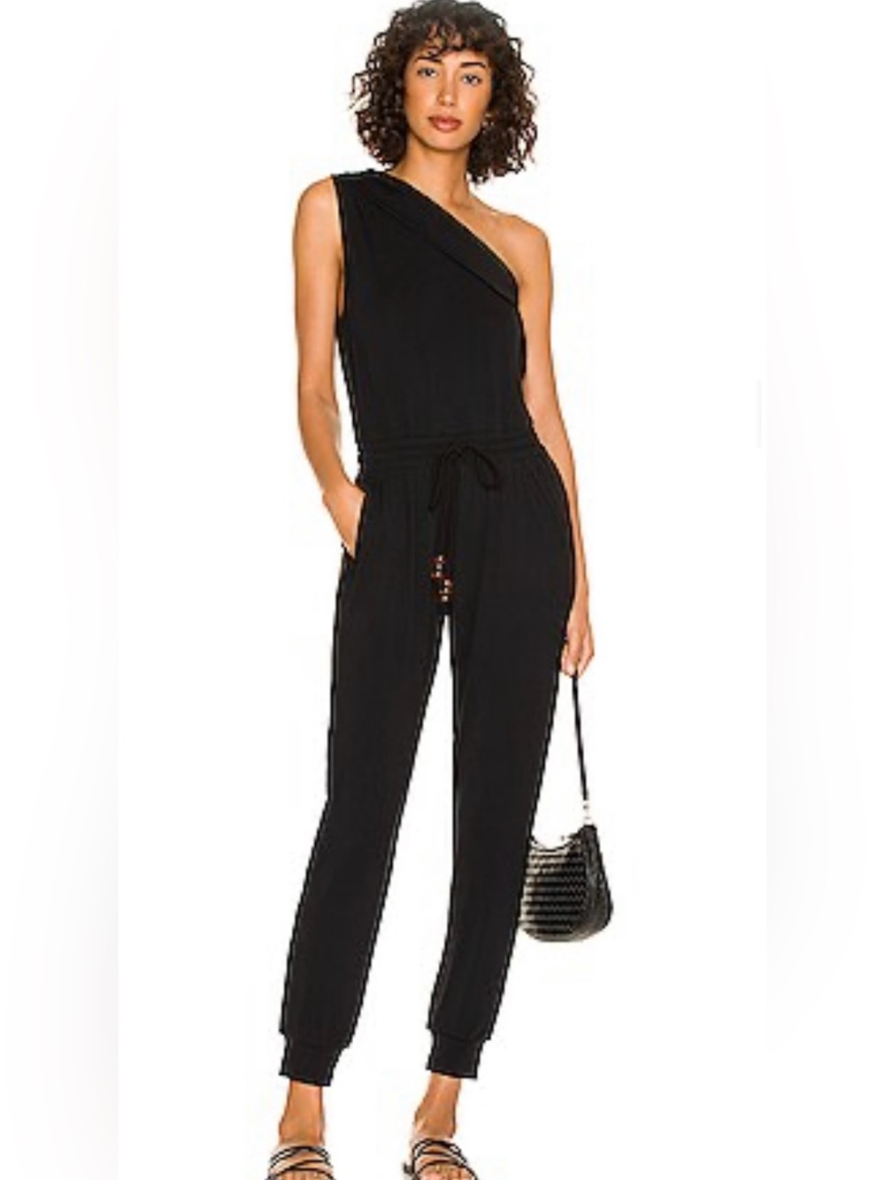 Sierra Jumpsuit One-Shoulder Black Jumpsuit with Drawstring Waist